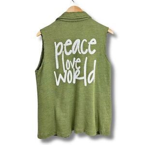 Peace Love World Alina Villasante Vest Sz S Green Cotton Button Up Sleeveless
